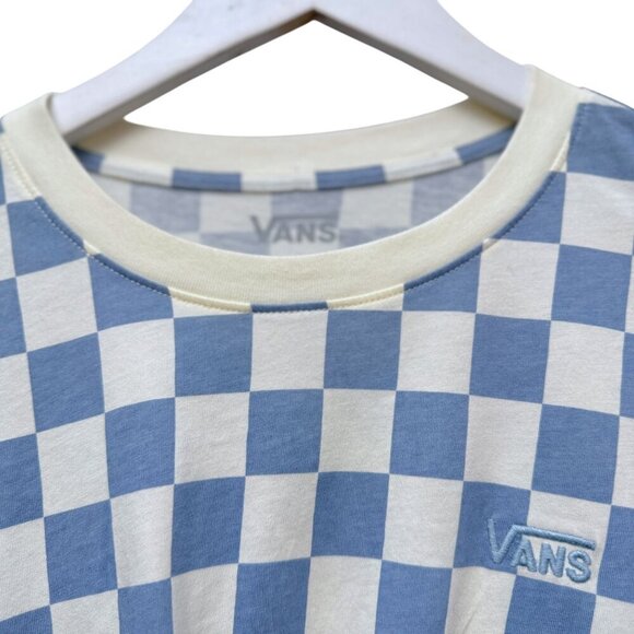 Vans Checkerboard Long Sleeve Tee Small Light Blue Twist Front Womens Top - Picture 5 of 13